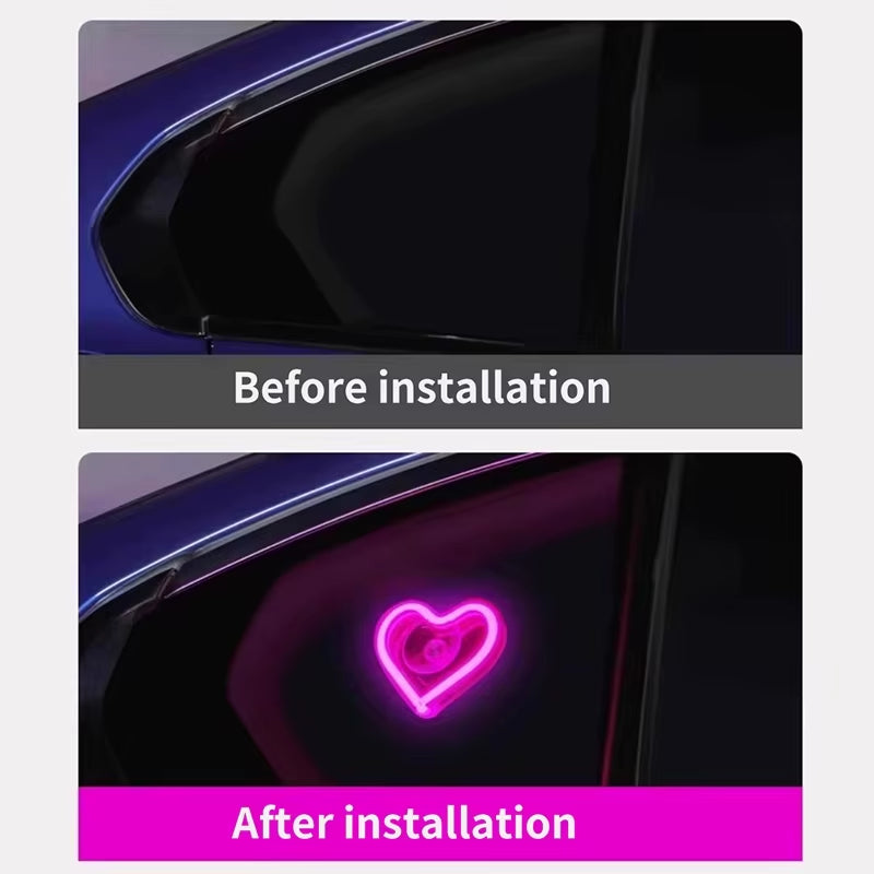 LED Car Window Ambient Lighting with Remote Control - USB Heart-Shaped Neon Mood Light for Interior Decoration