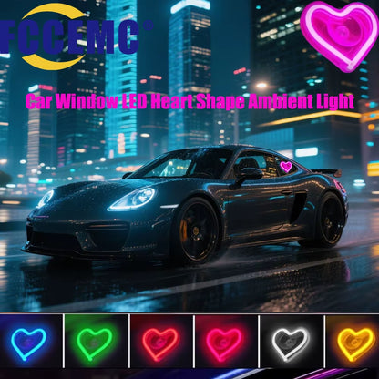 LED Car Window Ambient Lighting with Remote Control - USB Heart-Shaped Neon Mood Light for Interior Decoration