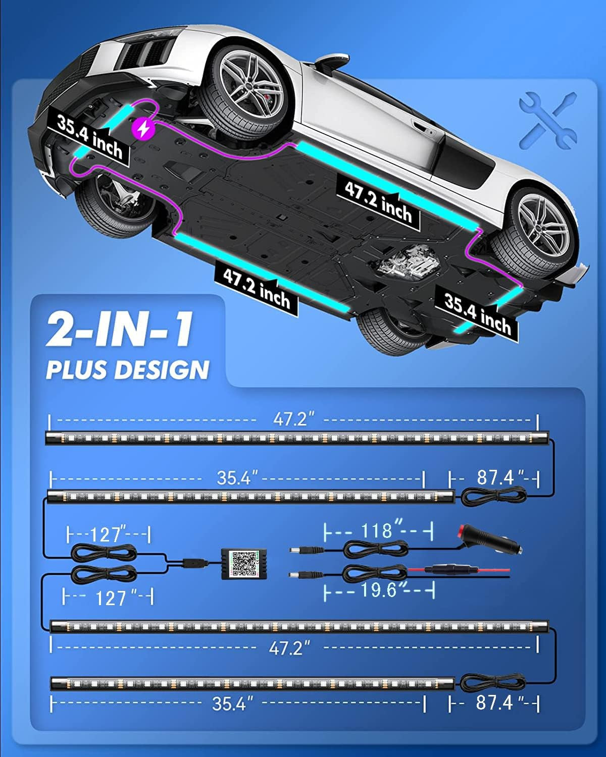 RGB LED Car Underglow Kit – App & Remote Control, 16M Colours & Music Mode