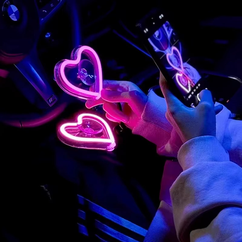 LED Car Window Ambient Lighting with Remote Control - USB Heart-Shaped Neon Mood Light for Interior Decoration