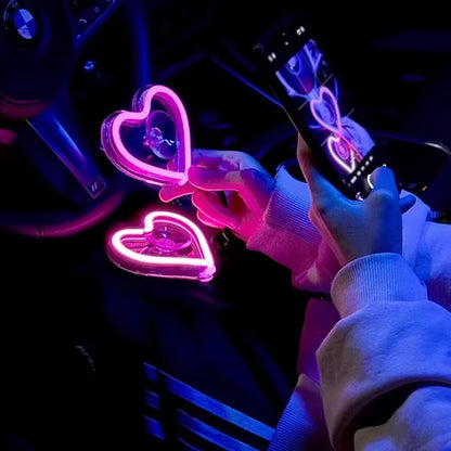 LED Car Window Ambient Lighting with Remote Control - USB Heart-Shaped Neon Mood Light for Interior Decoration