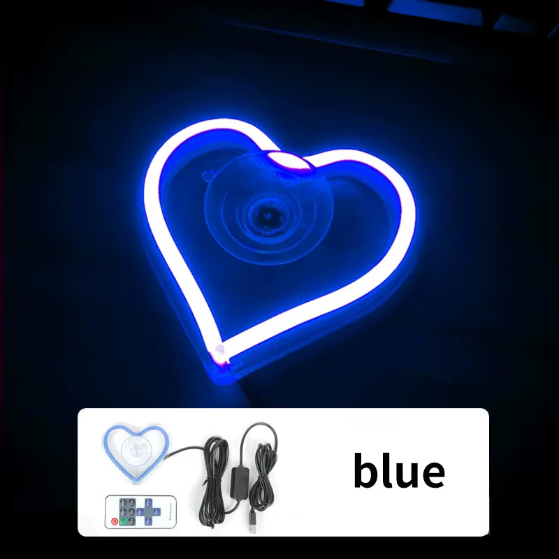 LED Car Window Ambient Lighting with Remote Control - USB Heart-Shaped Neon Mood Light for Interior Decoration