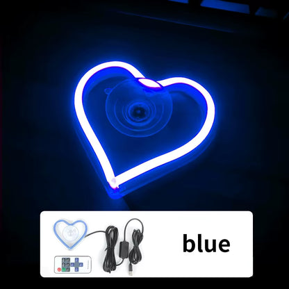 LED Car Window Ambient Lighting with Remote Control - USB Heart-Shaped Neon Mood Light for Interior Decoration