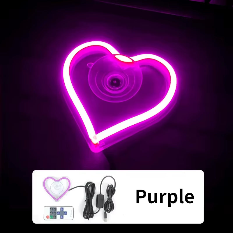 LED Car Window Ambient Lighting with Remote Control - USB Heart-Shaped Neon Mood Light for Interior Decoration