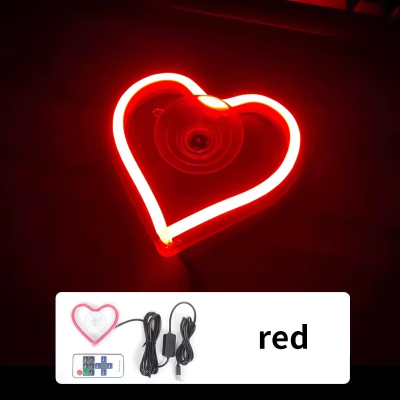 LED Car Window Ambient Lighting with Remote Control - USB Heart-Shaped Neon Mood Light for Interior Decoration