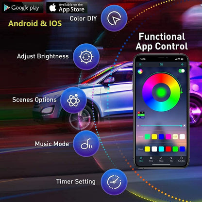 RGB LED Car Underglow Kit – App & Remote Control, 16M Colours & Music Mode
