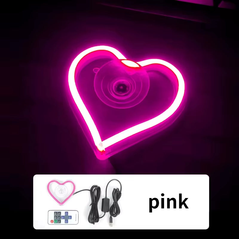 LED Car Window Ambient Lighting with Remote Control - USB Heart-Shaped Neon Mood Light for Interior Decoration