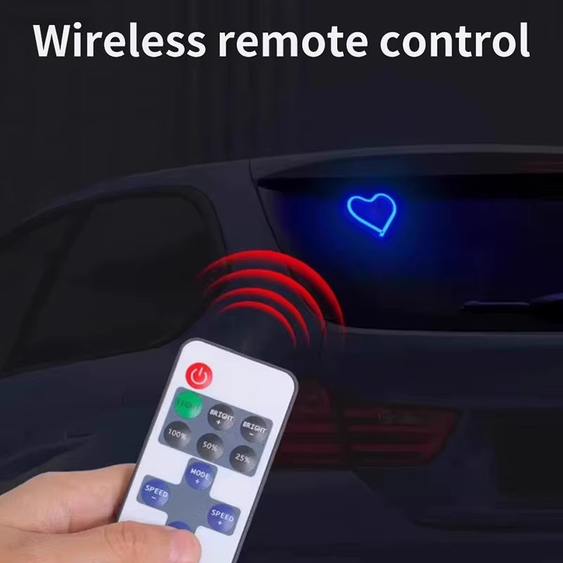 LED Car Window Ambient Lighting with Remote Control - USB Heart-Shaped Neon Mood Light for Interior Decoration